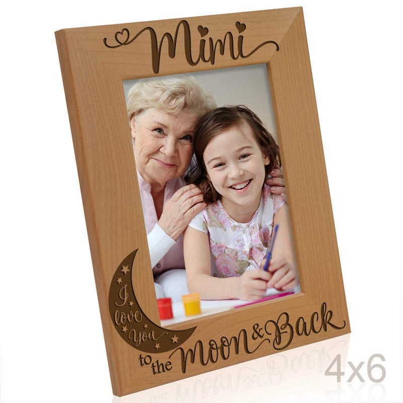 KATE POSH - Mimi I Love You to The Moon and Back Engraved Natural Wood Picture Frame, Grandparent's Day Gifts, Grandma Gifts, for Nana, (4x6-Vertical) - Image 3